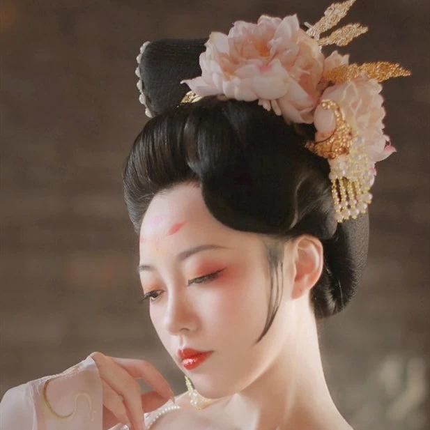 Women Copper Faux Pearl Hairpin Gold Peony Flower Crown | HANFUBAO