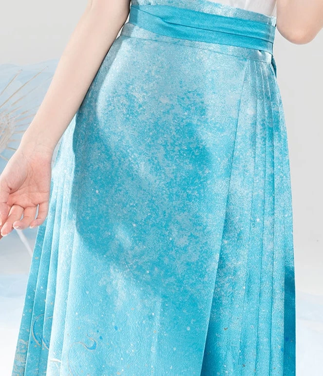 Women’s Modern Water-Themed 2-Piece Ma Mian Hanfu Skirt Set, Polyester| HANFUBAO