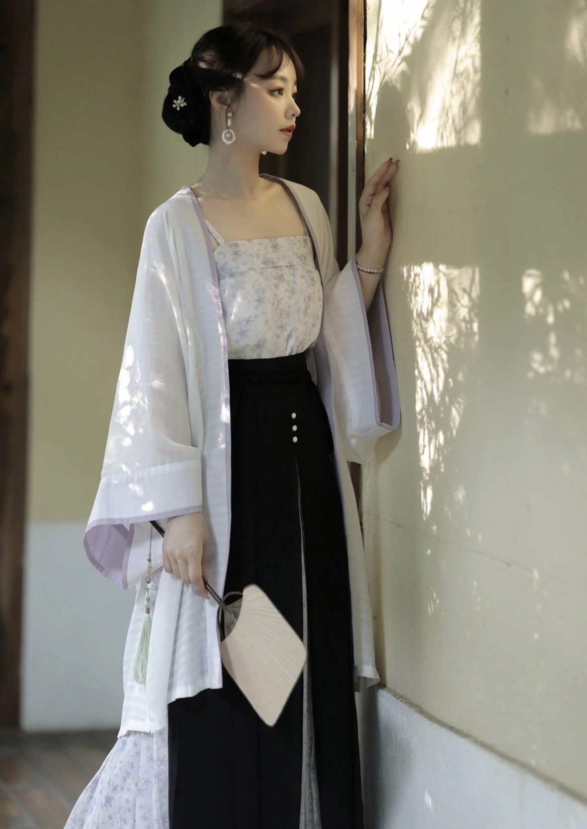 Women Daily Hanfu Set Purple Floral Skirt Coverup Tank Top| HANFUBAO