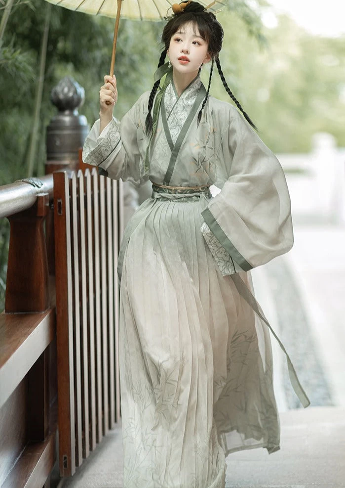 Unisex Bamboo Pattern Cotton Daily Hanfu 3-Piece Set (Plus Size) | HANFUBAO