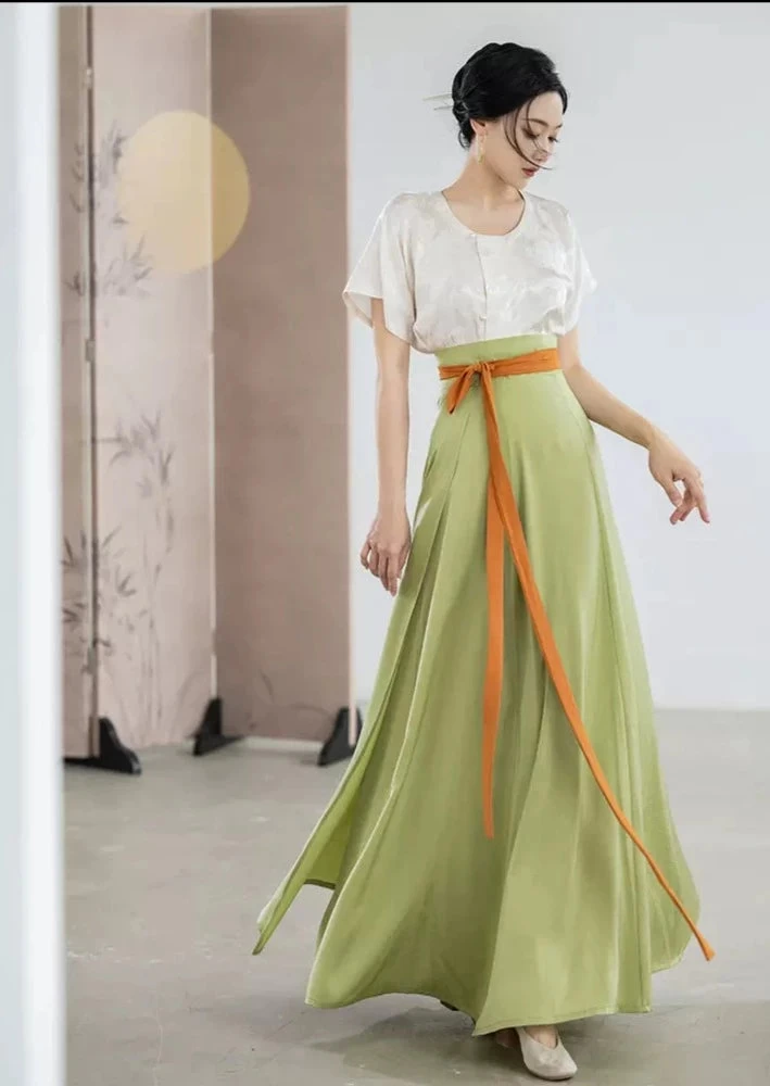 Women Modern Hanfu Artificial Silk-Cotton Summer Top | HANFUBAO