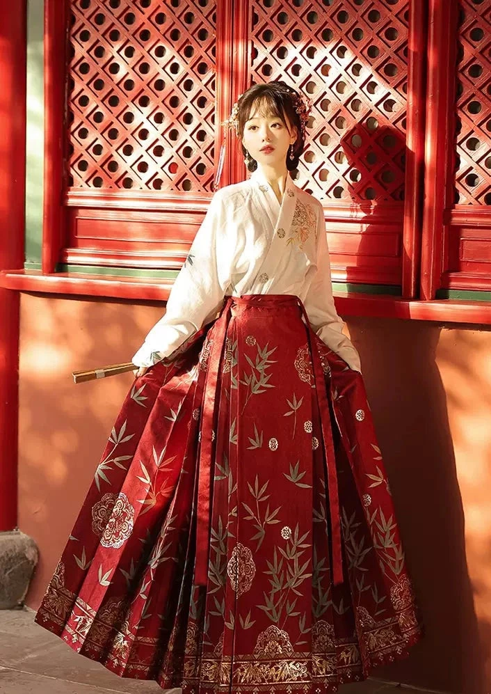 Women Modern Ma Mian Skirt Set Bamboo Embroidery Plus Size| HANFUBAO