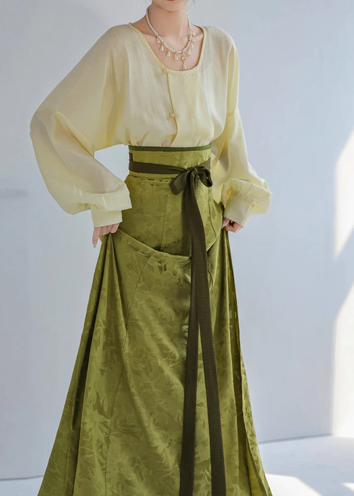 Women’s Daily Hanfu Satin Top & Skirt 7-Color Set | HANFUBAO