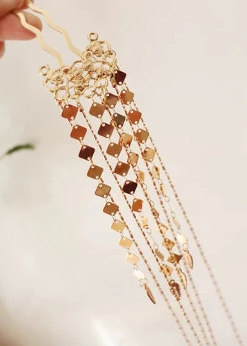 Women Firefly Glow Tassel Hairpins Gold Metal Hanfu Accessory | HANFUBAO