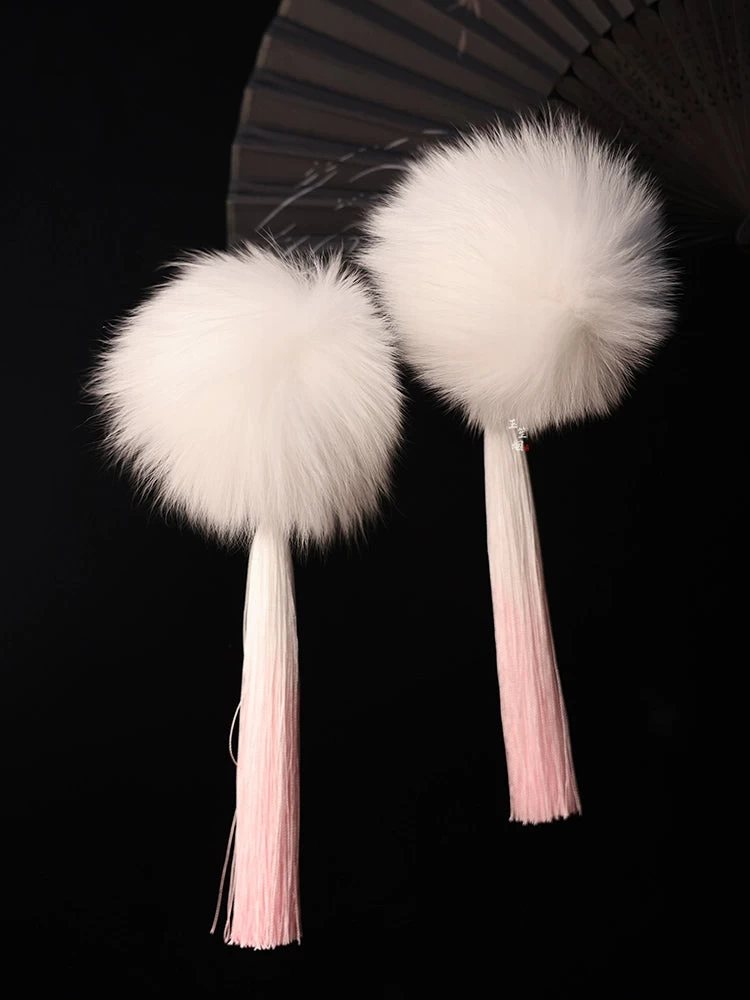 Women Fox Fur Hanfu Hair Pom Poms Snow White Set of 6 | HANFUBAO