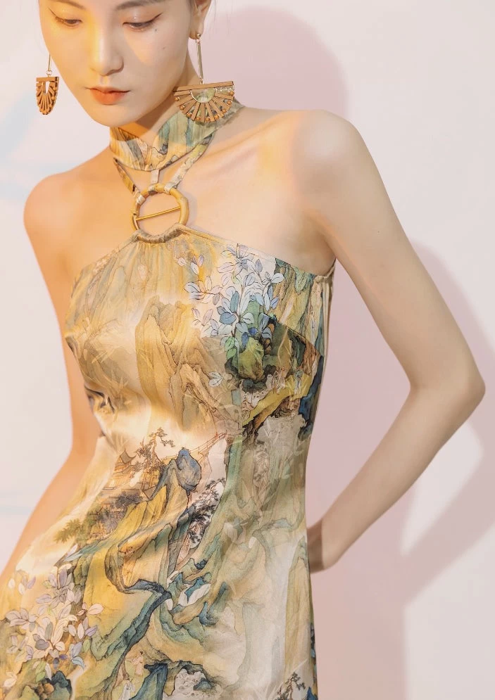 Women Irises Print  Qipao Dress for Daily Wear Summer| HANFUBAO