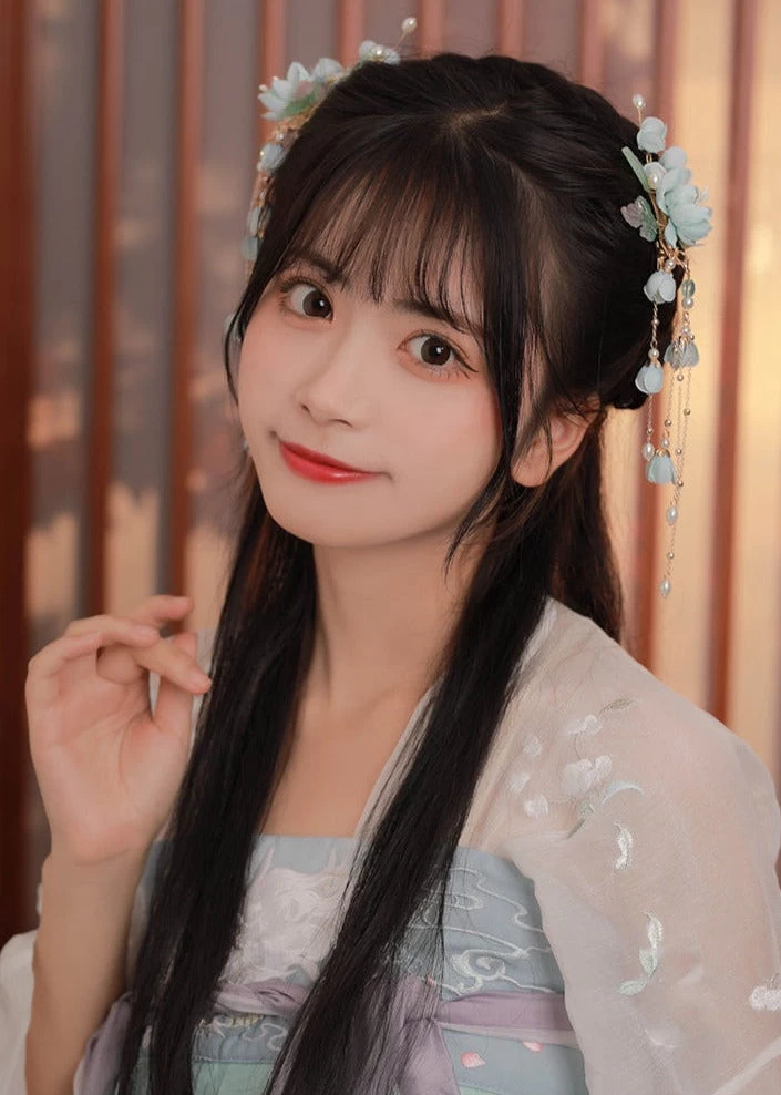 Women Yarn Flower Hair Clip & Earrings Set for Hanfu Daily Wear, Orchid Purple | HANFUBAO