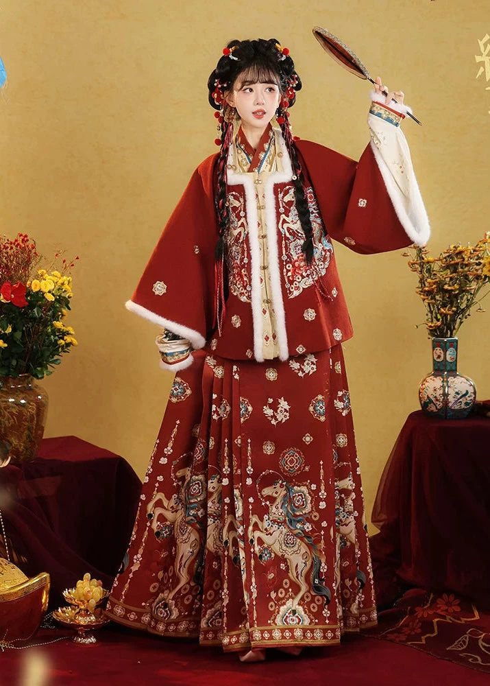 Women 3-Piece Ming Hanfu New Year Embroidered Set Plus Size| HANFUBAO