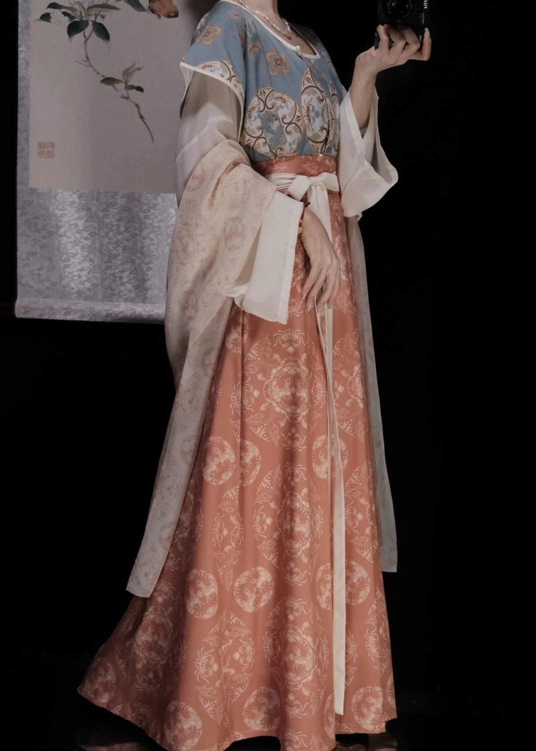 Women’s Plus Size Chiffon 4-Piece Hanfu Set for Daily Wear, Kanzashi Flower | HANFUBAO