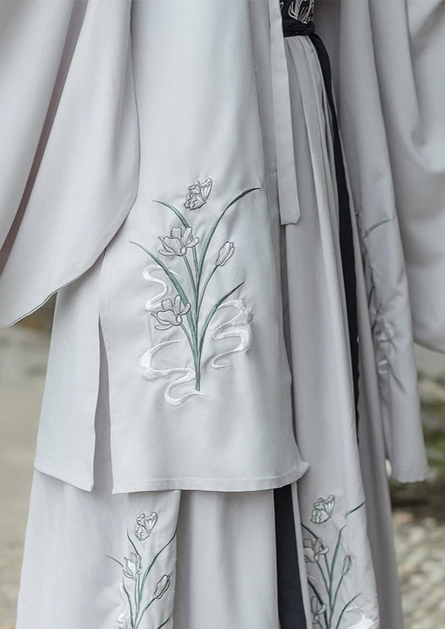 Men's Daily Hanfu Set White Orchid Embroidery Yarn  Plus Size | HANFUBAO