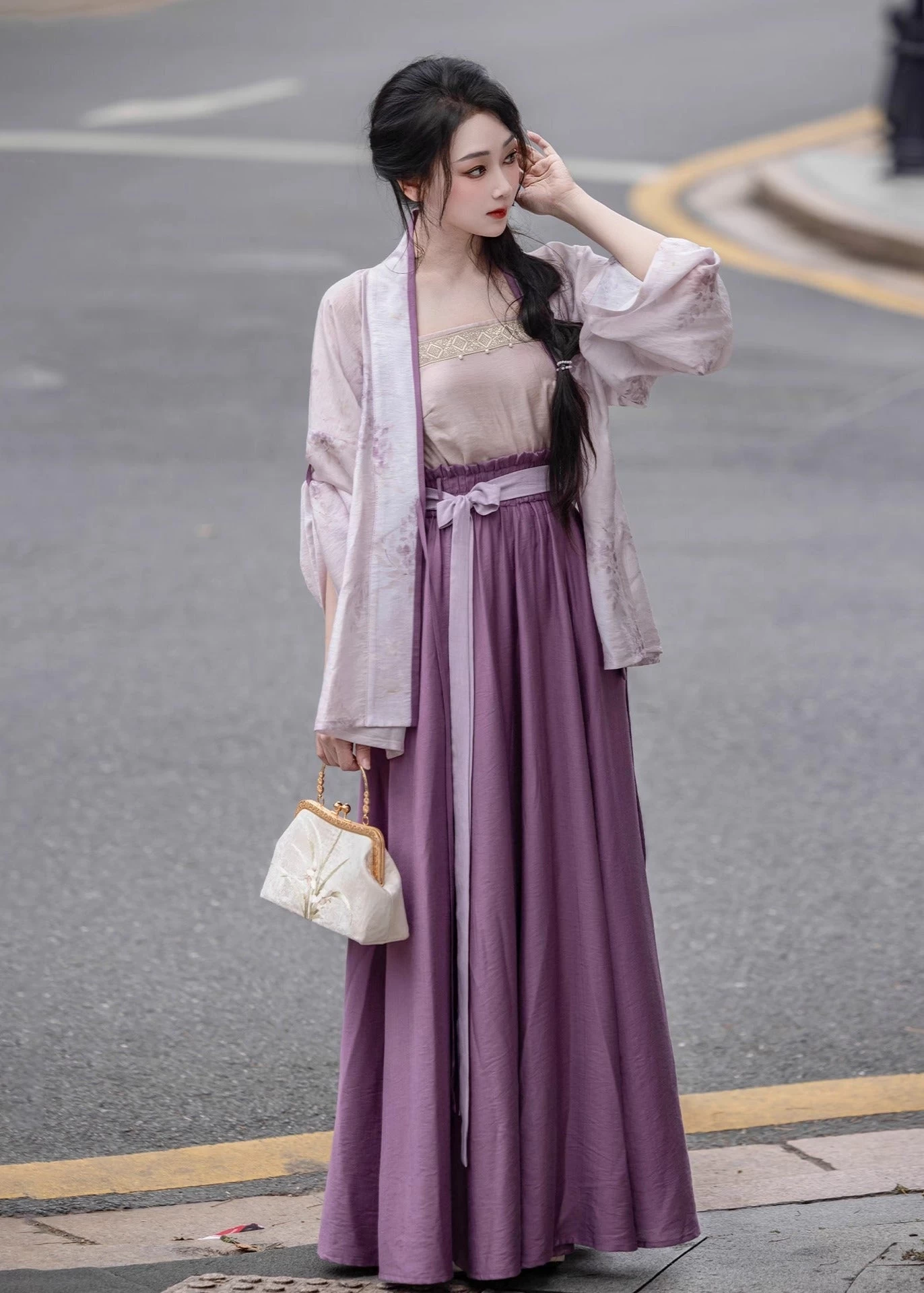 Women Viscose-Nylon Modern Daily Hanfu Set Wisteria Purple | HANFUBAO
