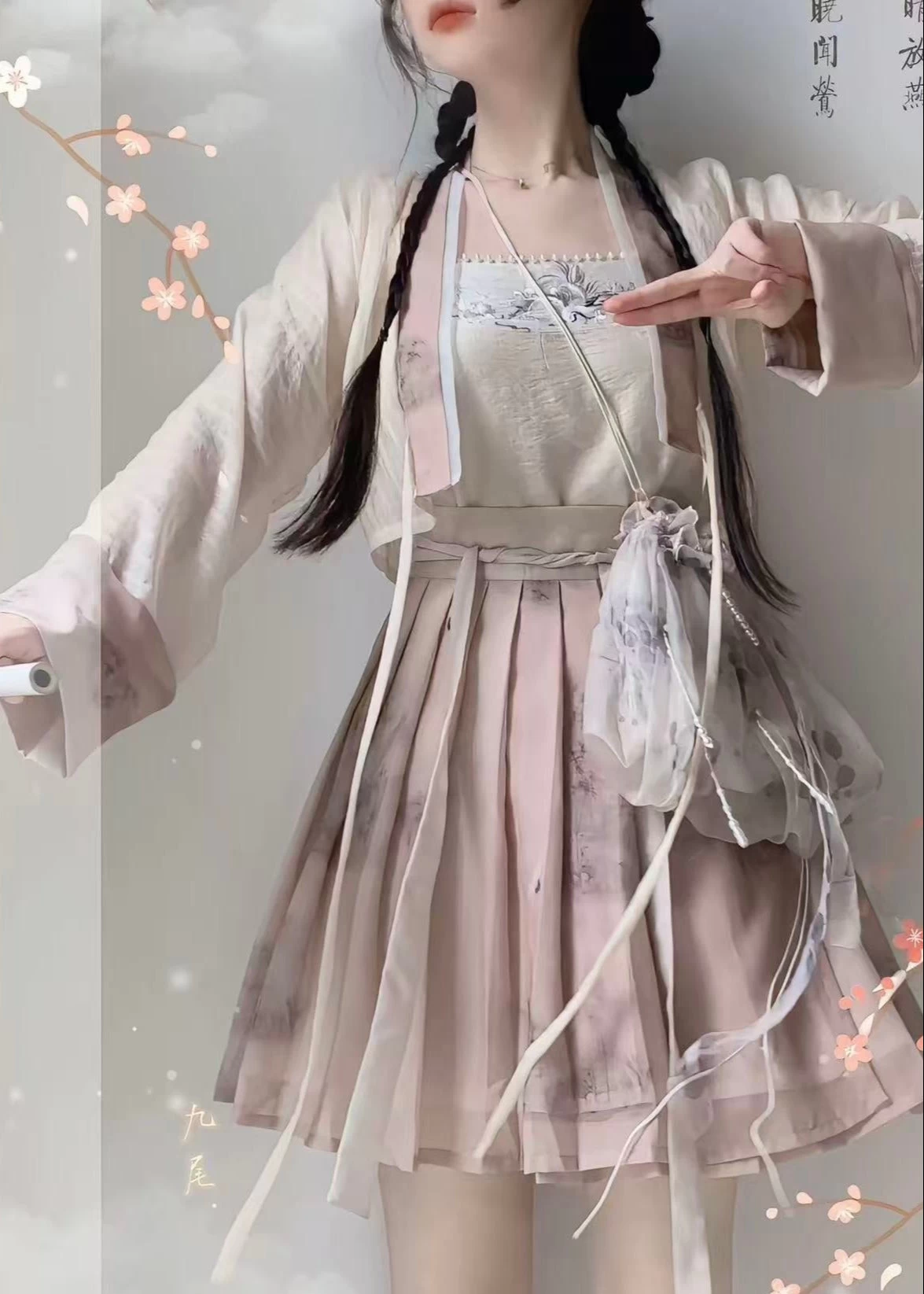 Women's Plus Size Chiffon Daily Hanfu 3-Piece Set Tank+Skirt+Coverup | HANFUBAO