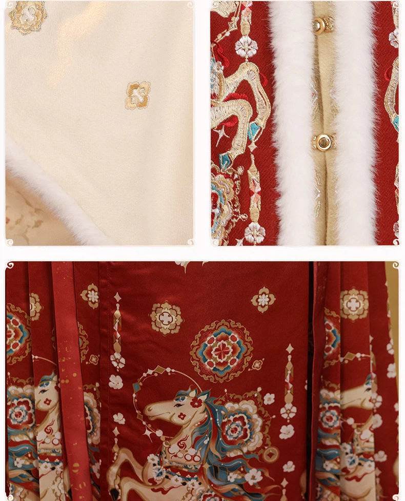 Women 3-Piece 2026 New Year Ming Hanfu Set, Celestial Steed Embroidery| HANFUBAO