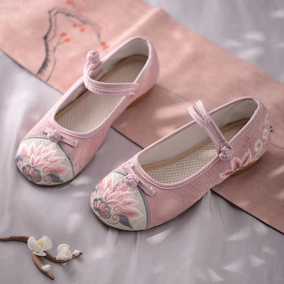 Women Hanfu-Inspired Canvas Floral Embroidered Shoes Ivory/Blush | HANFUBAO