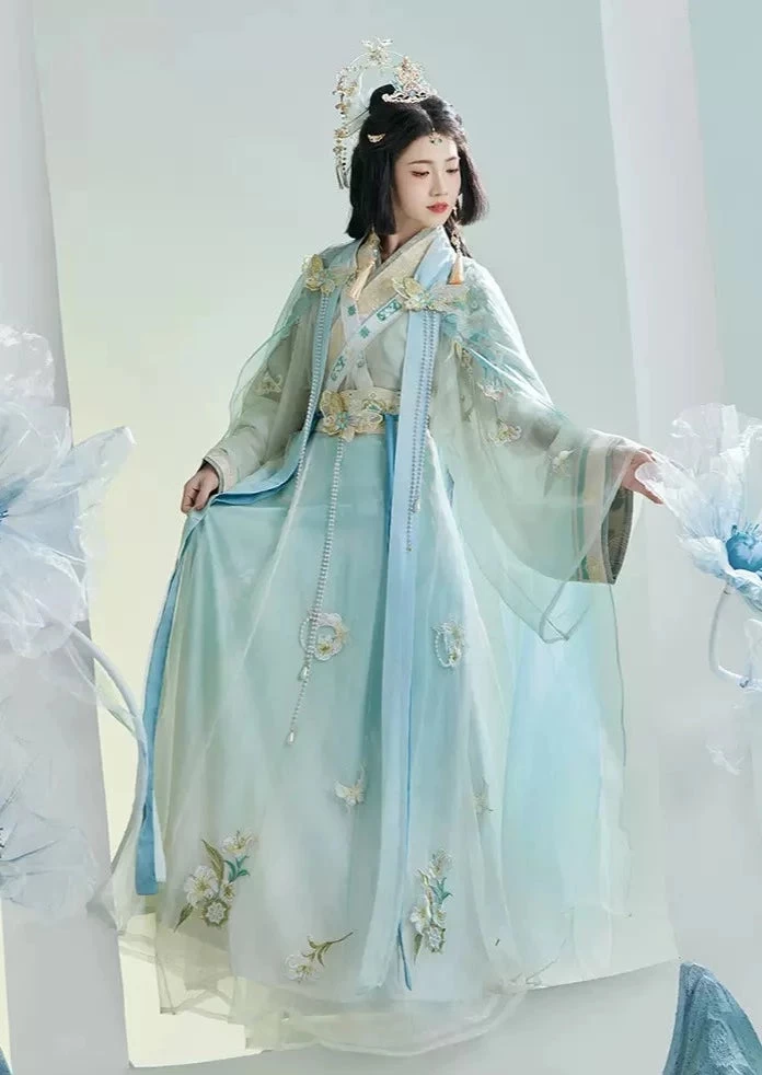 Women Modern Hanfu Yarn Set Floral Embroidery| HANFUBAO