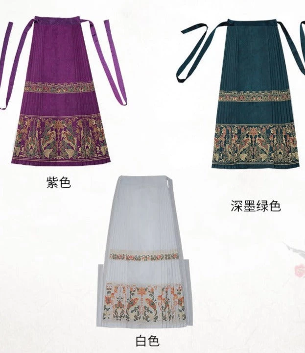 Women Ming Dynasty Ma Mian Hanfu Skirt Golden Floral Jacquard Plus Size | HANFUBAO