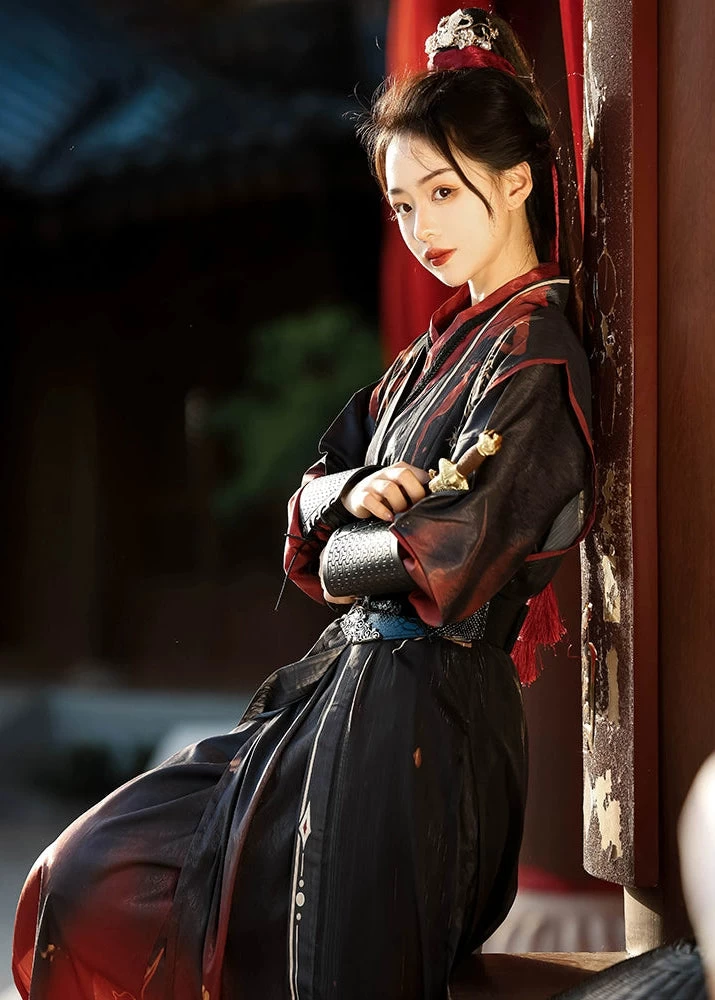 Unisex 6-Piece Daily Hanfu Set Red Print  Plus Size | HANFUBAO