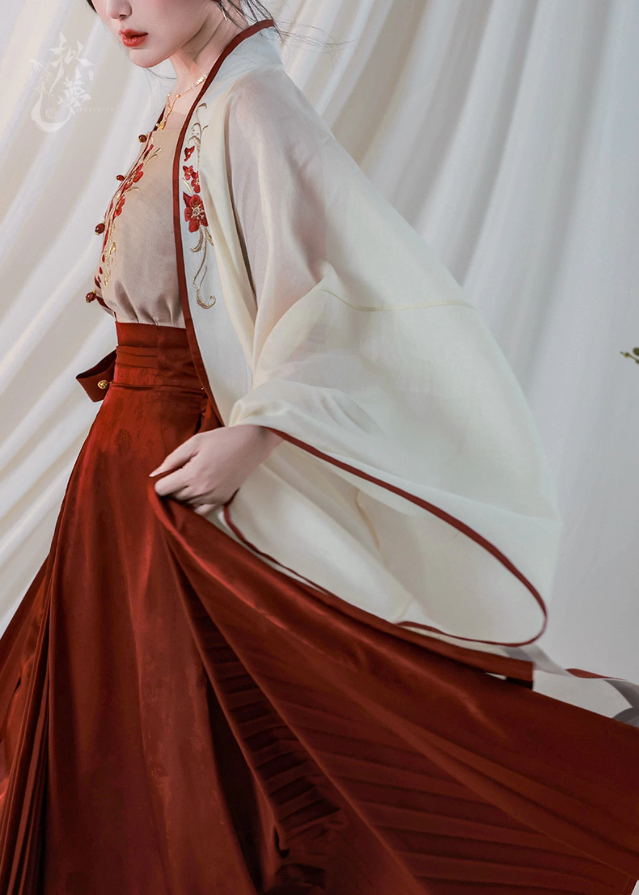 Women's Daily Hanfu 3-Piece Set Crimson Tencel Blend Plus Size | HANFUBAO