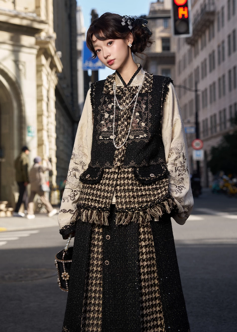 Women 3-Piece New Year Daily Hanfu Set Ink Pine Print | HANFUBAO