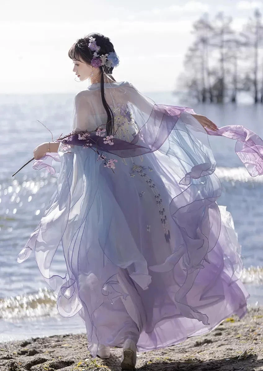 Women Modern Hanfu Silk Blend Floral Embroidery Set| HANFUBAO