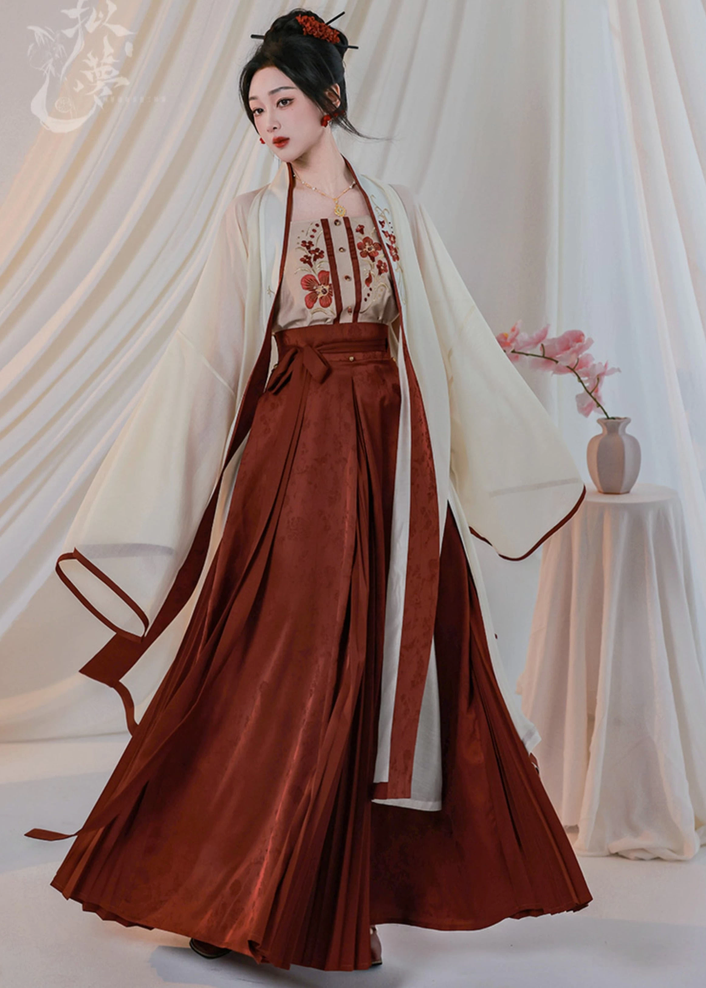 Women's Daily Hanfu 3-Piece Set Crimson Tencel Blend Plus Size | HANFUBAO