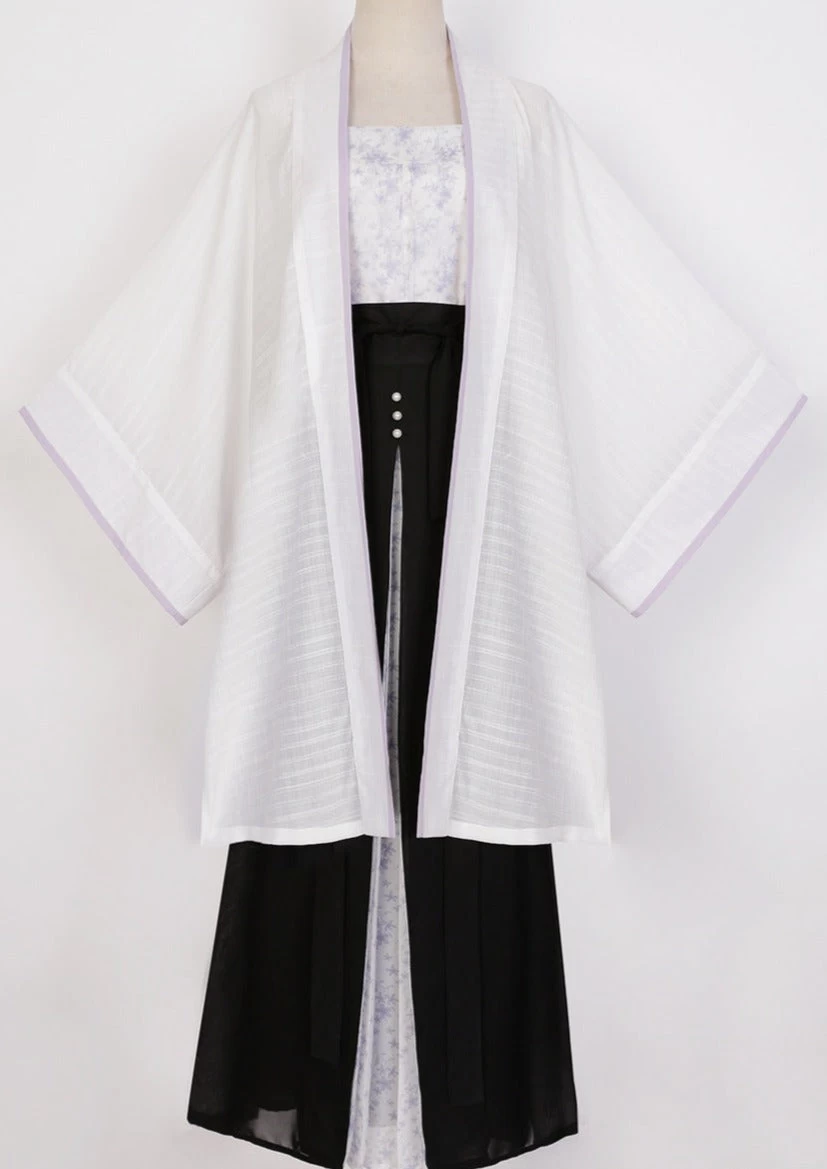 Women Daily Hanfu Set Purple Floral Skirt Coverup Tank Top| HANFUBAO