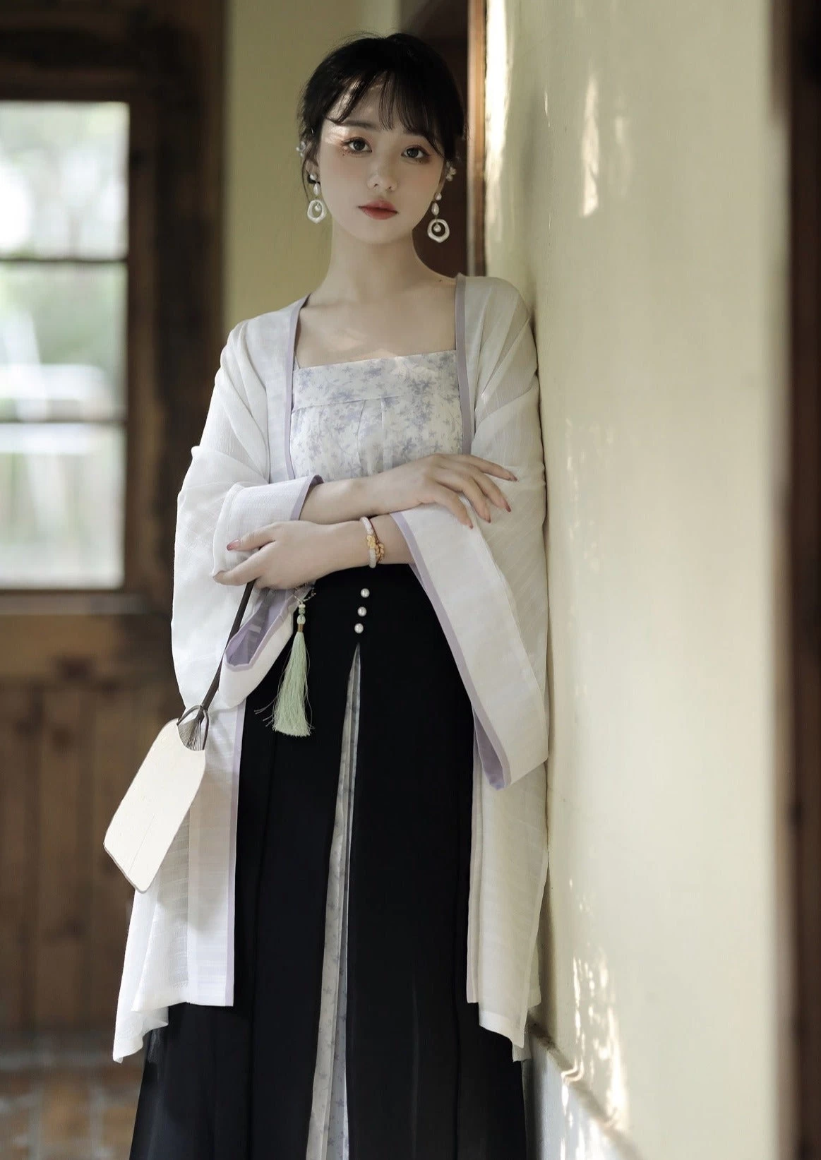 Women Daily Hanfu Set Purple Floral Skirt Coverup Tank Top| HANFUBAO