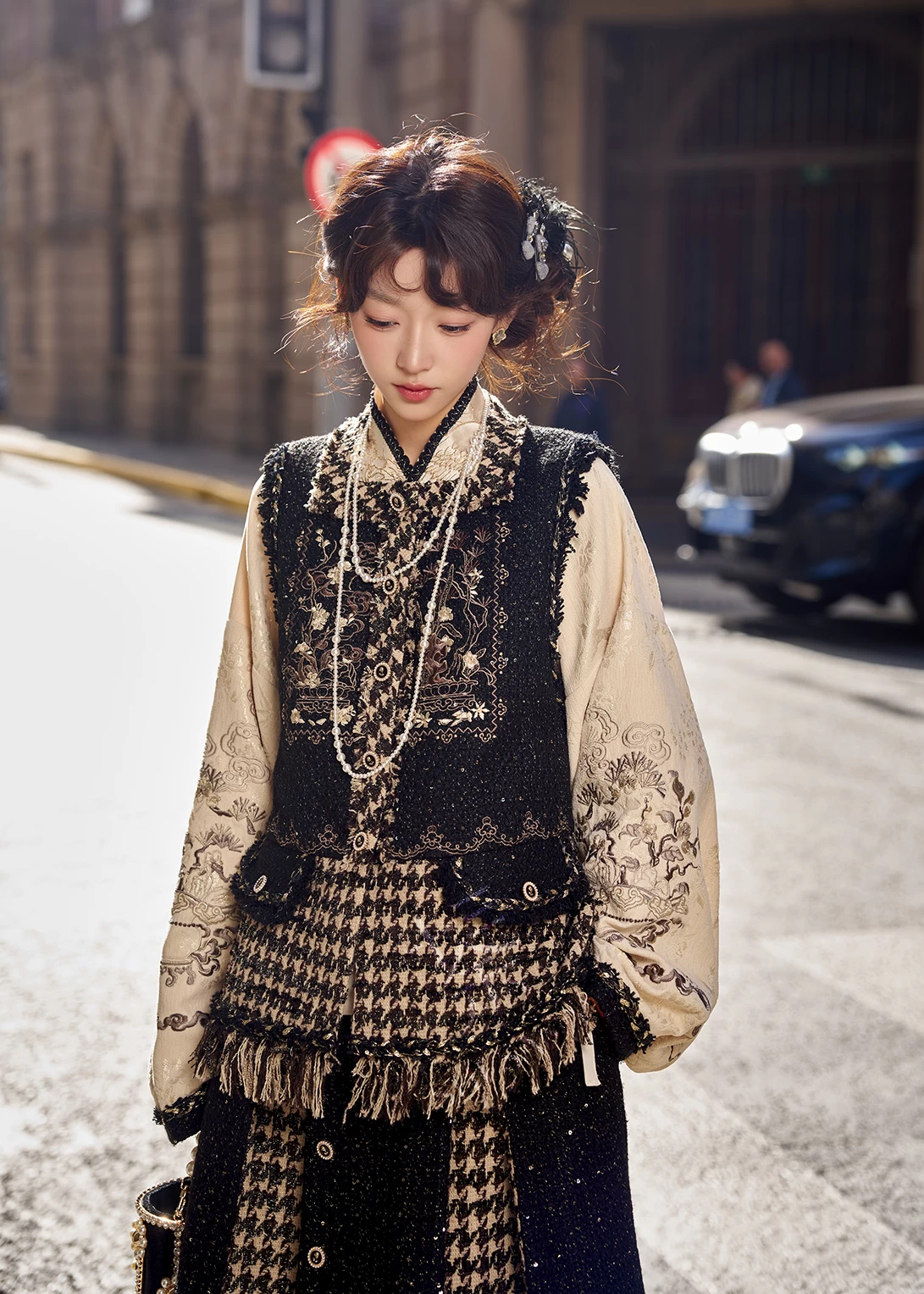 Women 3-Piece New Year Daily Hanfu Set Ink Pine Print | HANFUBAO