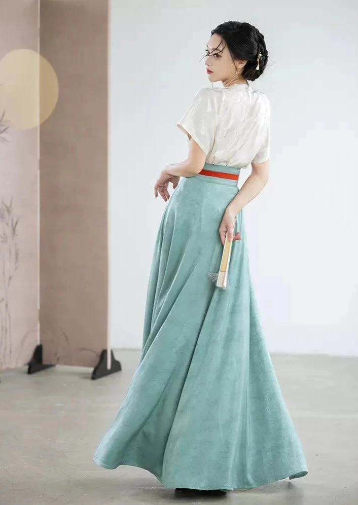Women Modern Hanfu  Summer Skirt Solid White | HANFUBAO