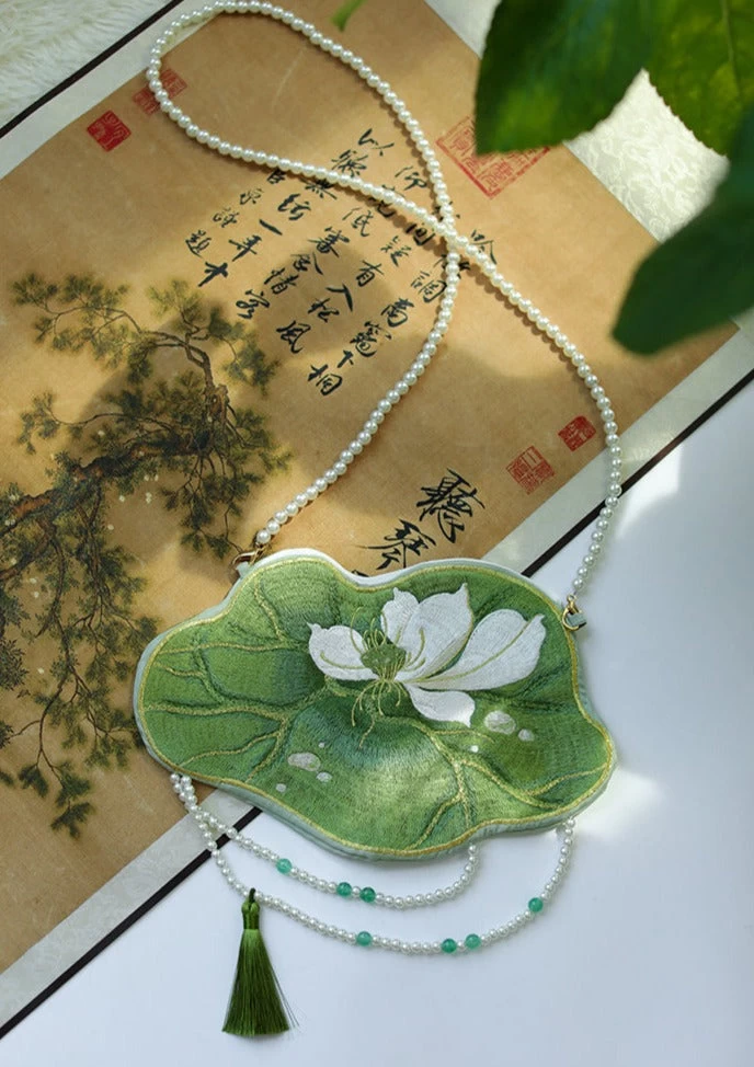 Embroidered Lotus Hanfu Coin Purse Bag 17x26cm | HANFUBAO
