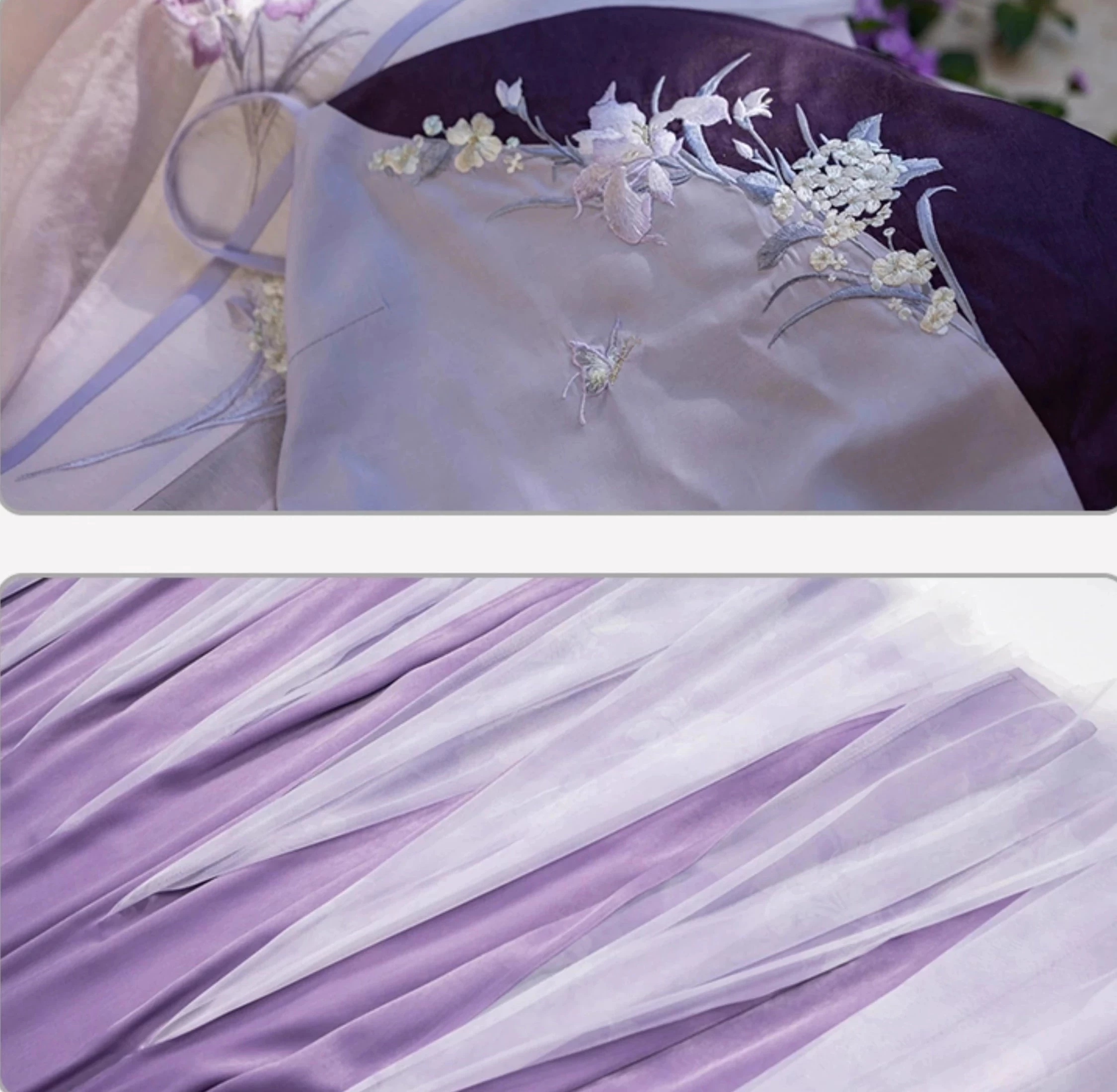 Women's 3-Piece Iris Floral Daily Hanfu Set, Artificial Silk Blend | HANFUBAO