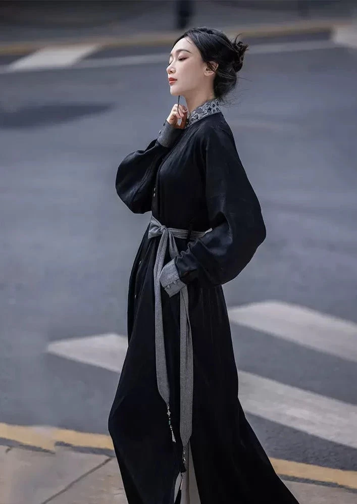 Women's Modern Daily Hanfu One-Piece Dress, Coastal Tide Print, Silk Blend | HANFUBAO