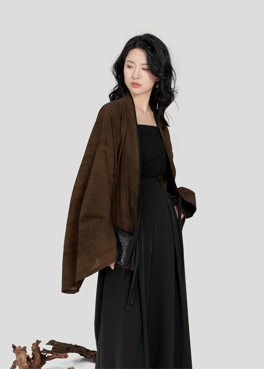 Women’s Modern 3-Piece Daily Hanfu Pants Set in Elm Brown | HANFUBAO