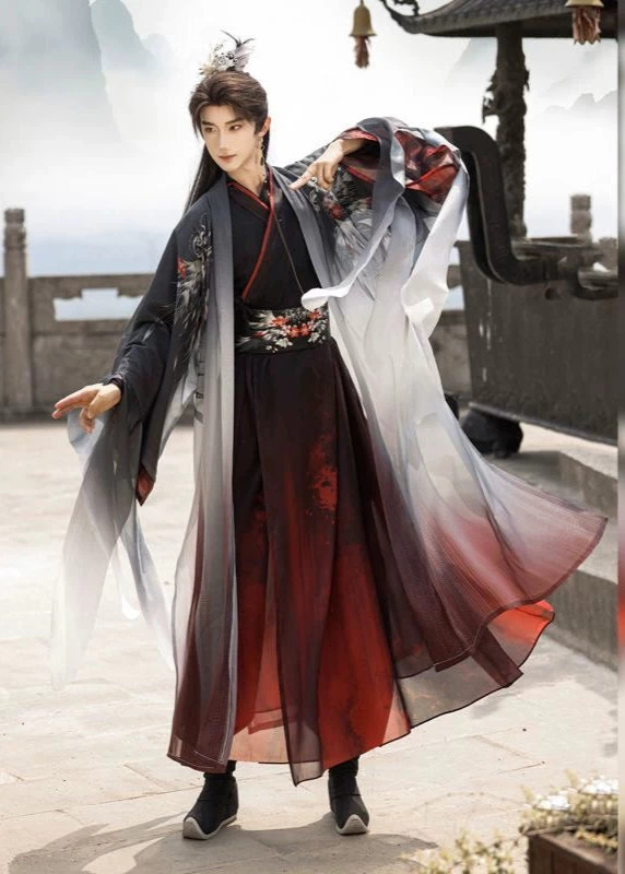 Women Plus Size Modern Daily Hanfu Chiffon 2-Piece Top Skirt Set | HANFUBAO