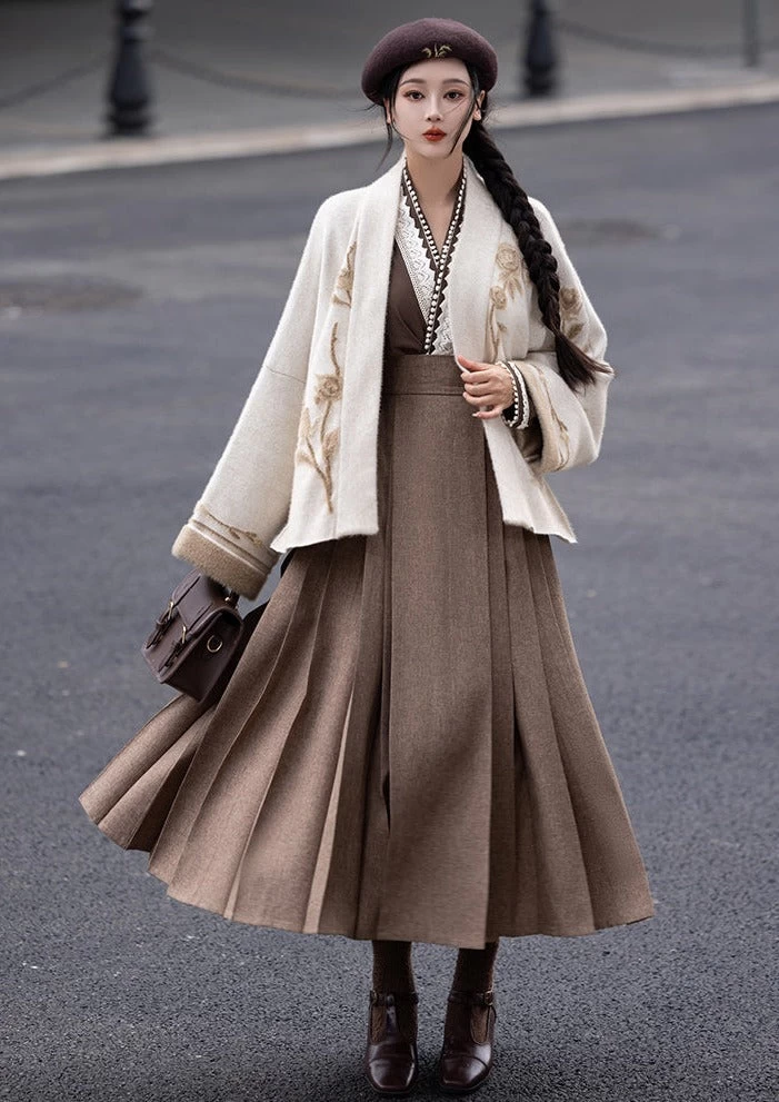 Women Daily Hanfu 3-Piece Set Rose Cocoa | HANFUBAO