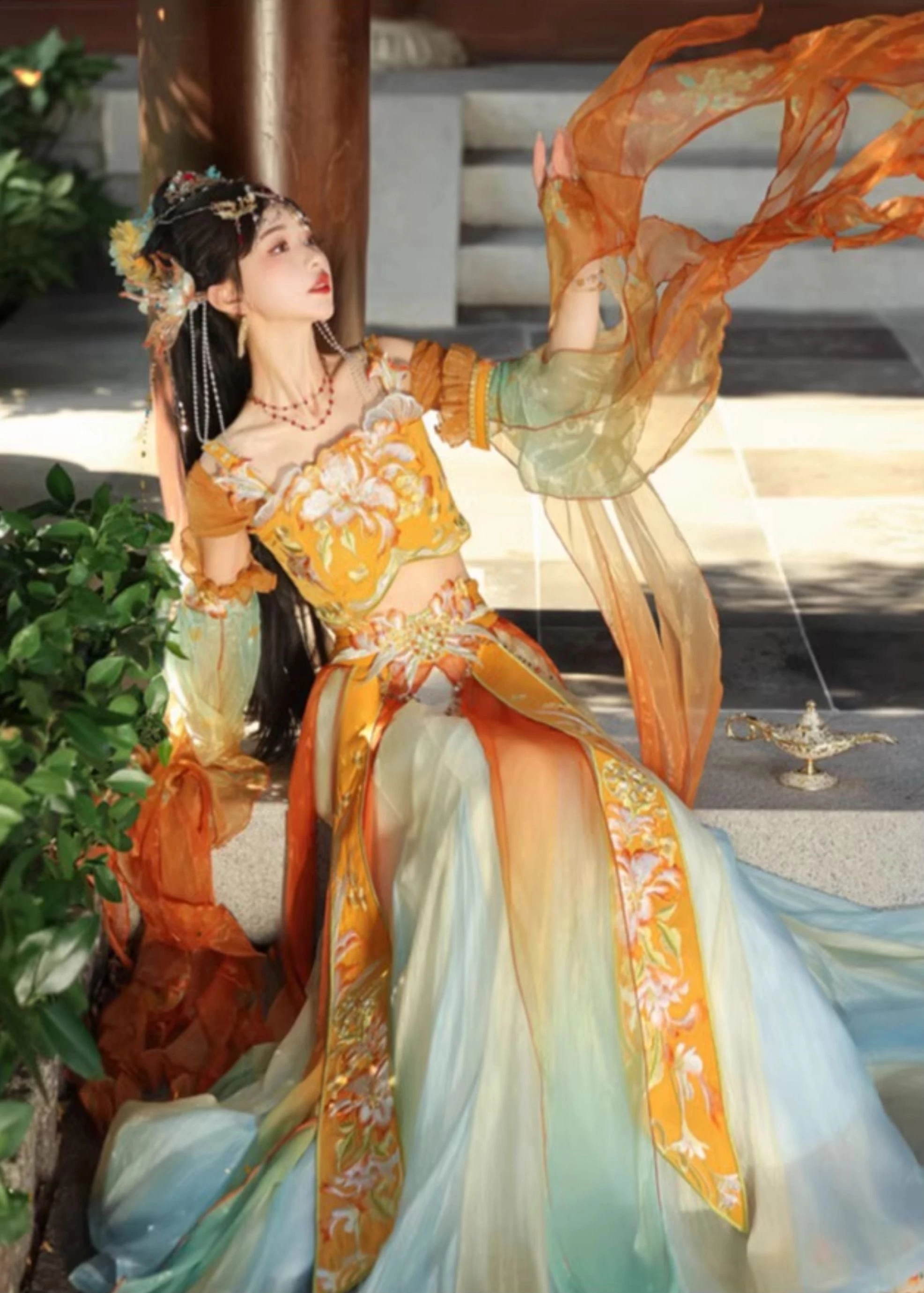 Women’s 5-Piece Embroidered Hanfu Dress Set, Polyester, Daily Wear | HANFUBAO