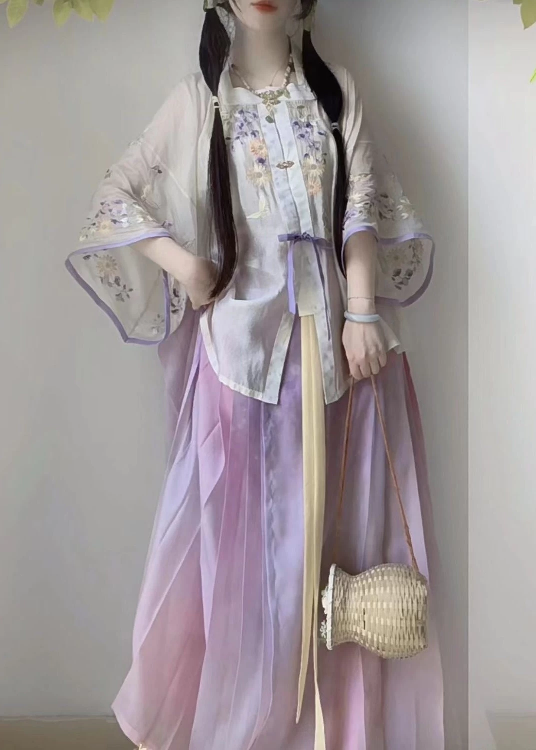 Women’s Chiffon Plus Size Modern Hanfu 3-Piece Set Purple | HANFUBAO