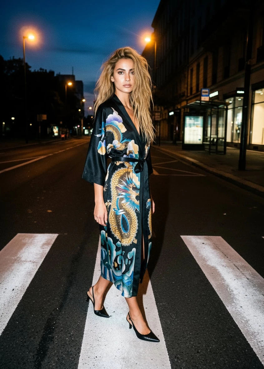 Women's Dragon Queen 100% Silk Long Kimono Robe | HANFUBAO