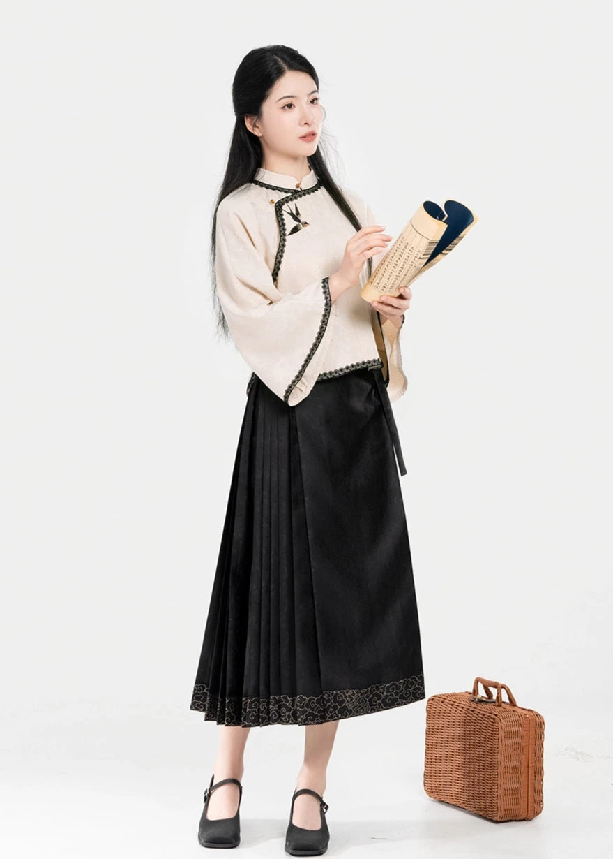 Women’s 2-Piece Republican Era Hanfu Set, Blush Pink Top & Skirt| HANFUBAO
