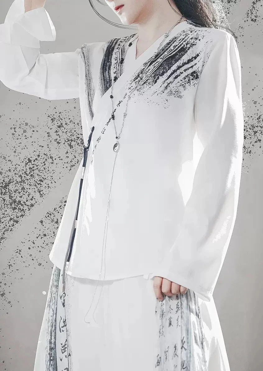 Unisex Modern Hanfu 3-Piece Cotton Set, Thousand Character Embroidery | HANFUBAO