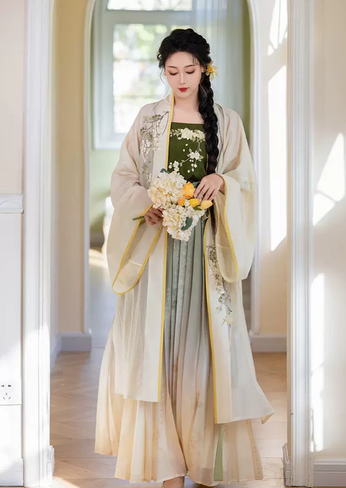 Women’s 3-Piece Ma Mian Skirt Hanfu Set, Artificial Silk Tank Top & Cover-Up | HANFUBAO