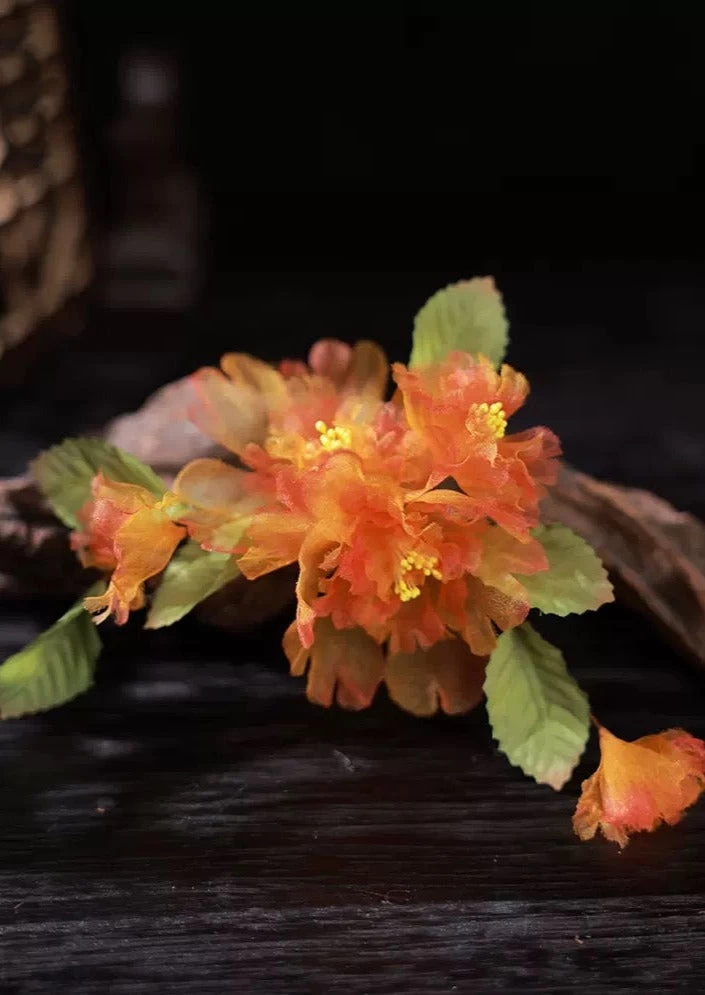 Women Yarn Hanfu Floral Hair Clips, Sweet Orange Blossom | HANFUBAO