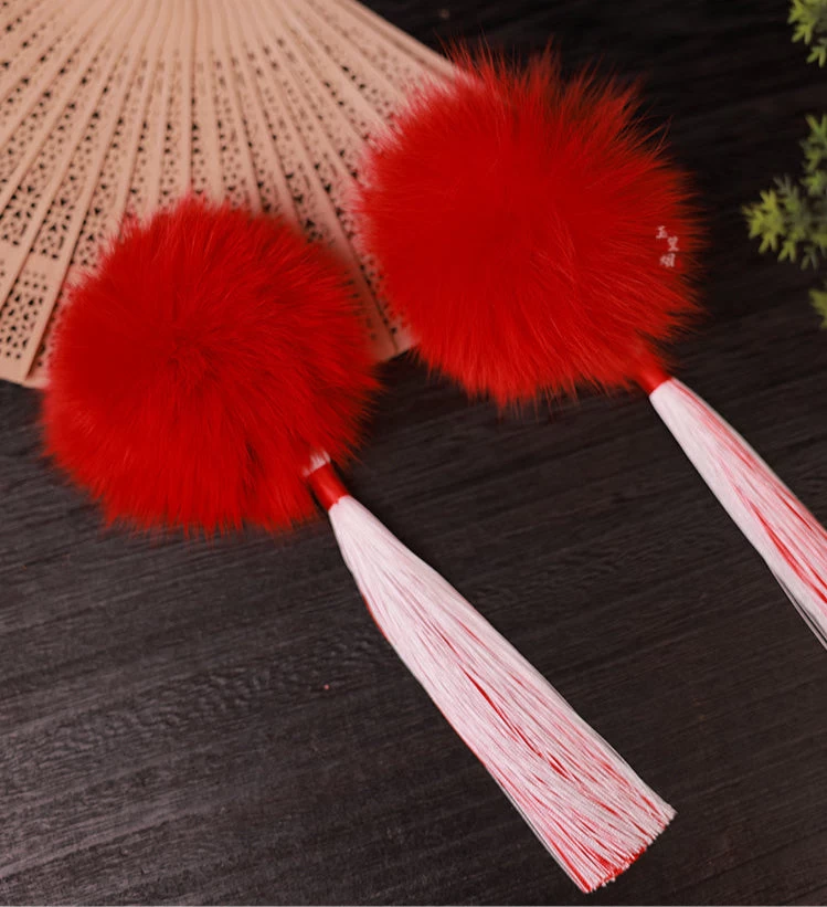 Women Fox Fur Hanfu Hair Pom Poms Snow White Set of 6 | HANFUBAO