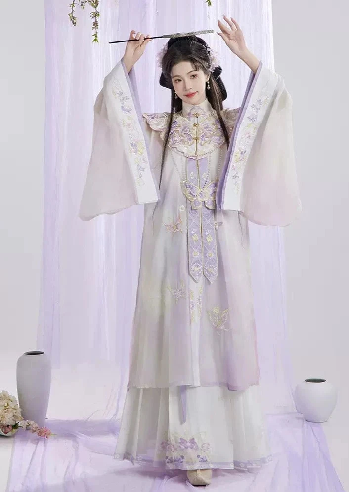 Women Modern Daily Hanfu Yarn Set Purple Floral Embroidery Plus Size | HANFUBAO