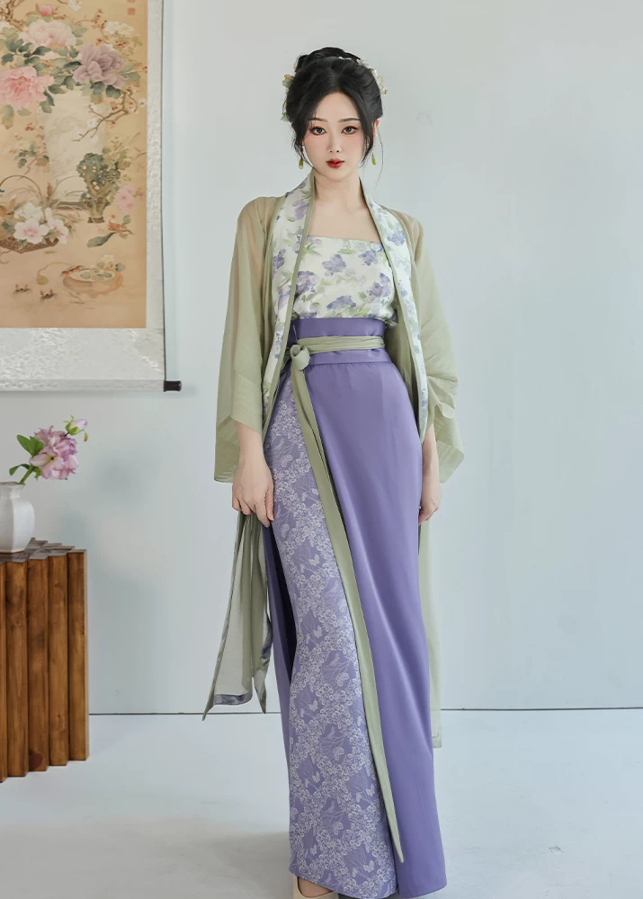 Women’s 3-Piece Daily Hanfu Set Jasmine Grape Green Tencel Blend | HANFUBAO