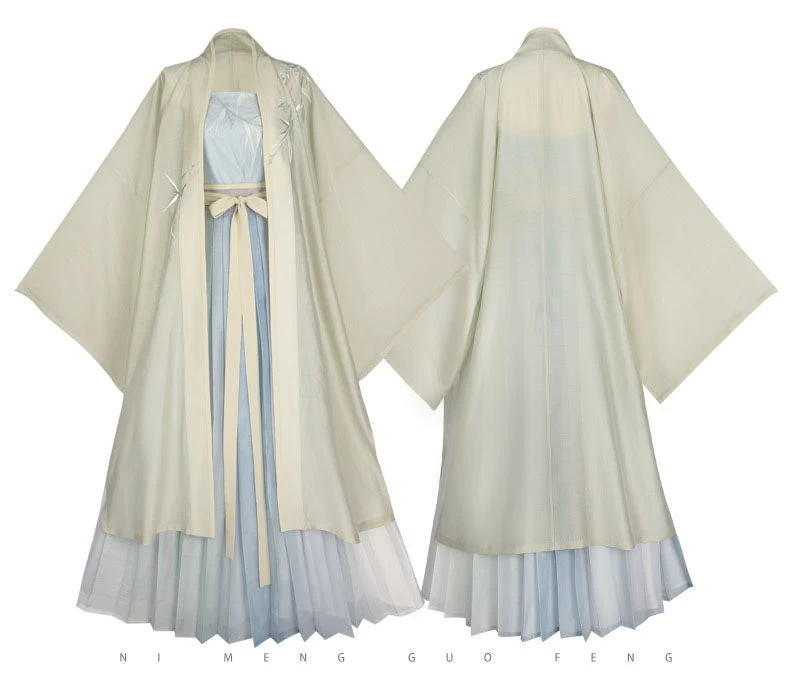 Women's Song Dynasty Daily Hanfu Set Blue Embroidered Lyocell Dress | HANFUBAO