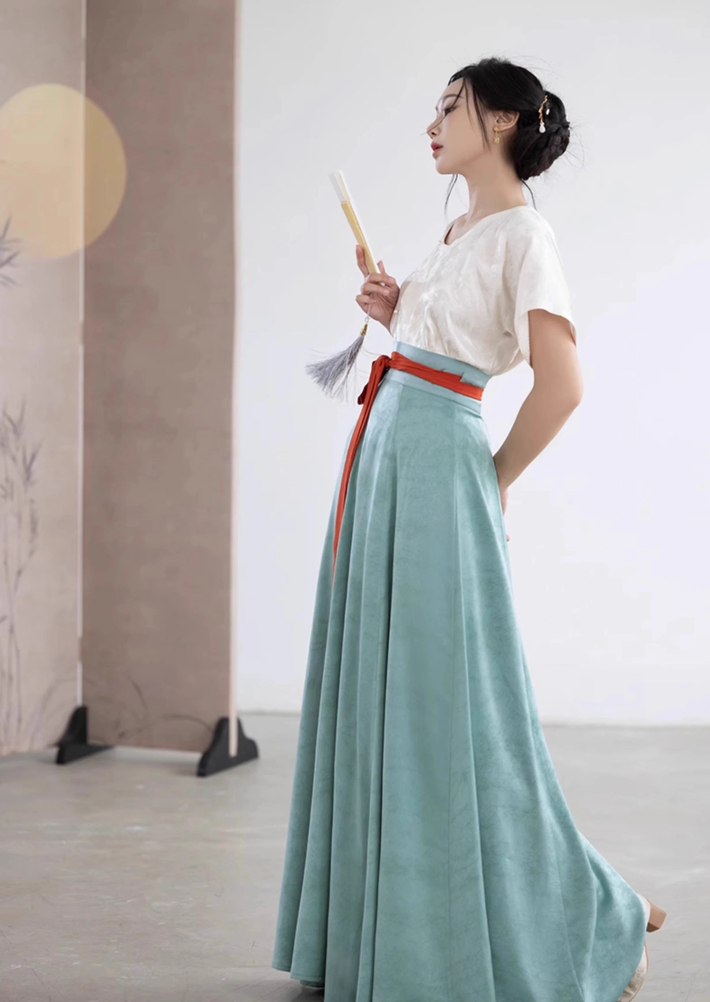 Women Modern Hanfu  Summer Skirt Solid White | HANFUBAO