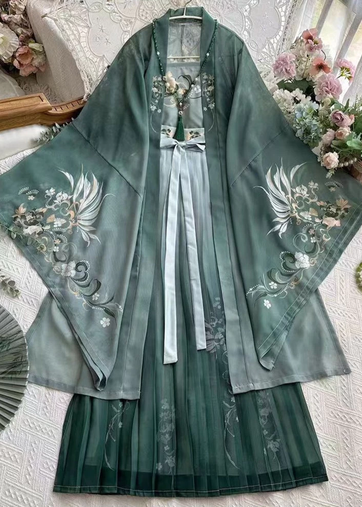 Women’s 3-Piece Chiffon Daily Hanfu Set Jade Cloud Plus Size| HANFUBAO