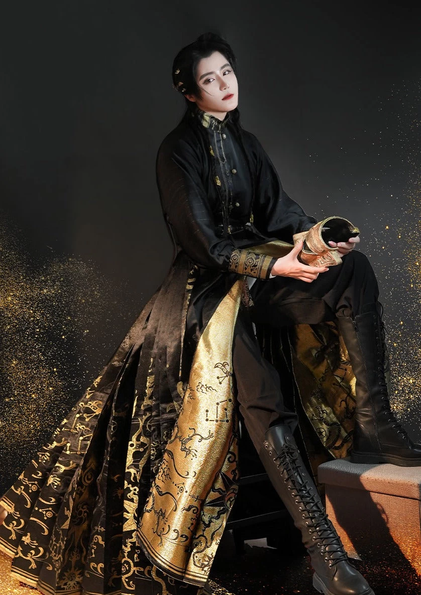 Unisex Modern Hanfu  Ma Mian Skirt Three Stars Pattern | HANFUBAO