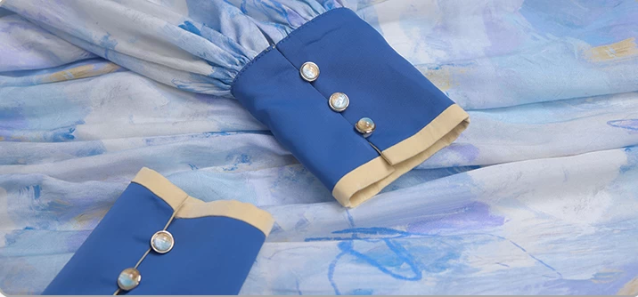 Women Modern Hanfu 2-Piece Artificial Silk Set, Van Gogh Sea Print | HANFUBAO